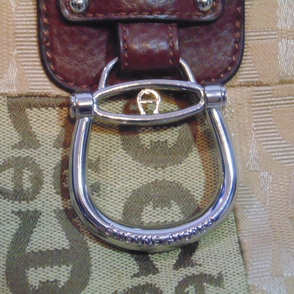 Tan/Brown Aigner Patchwork Type Purse - image 2